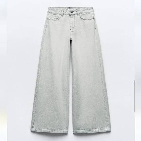 ZARA mid rise palazzo wide jeans grey - Picture 12 of 16